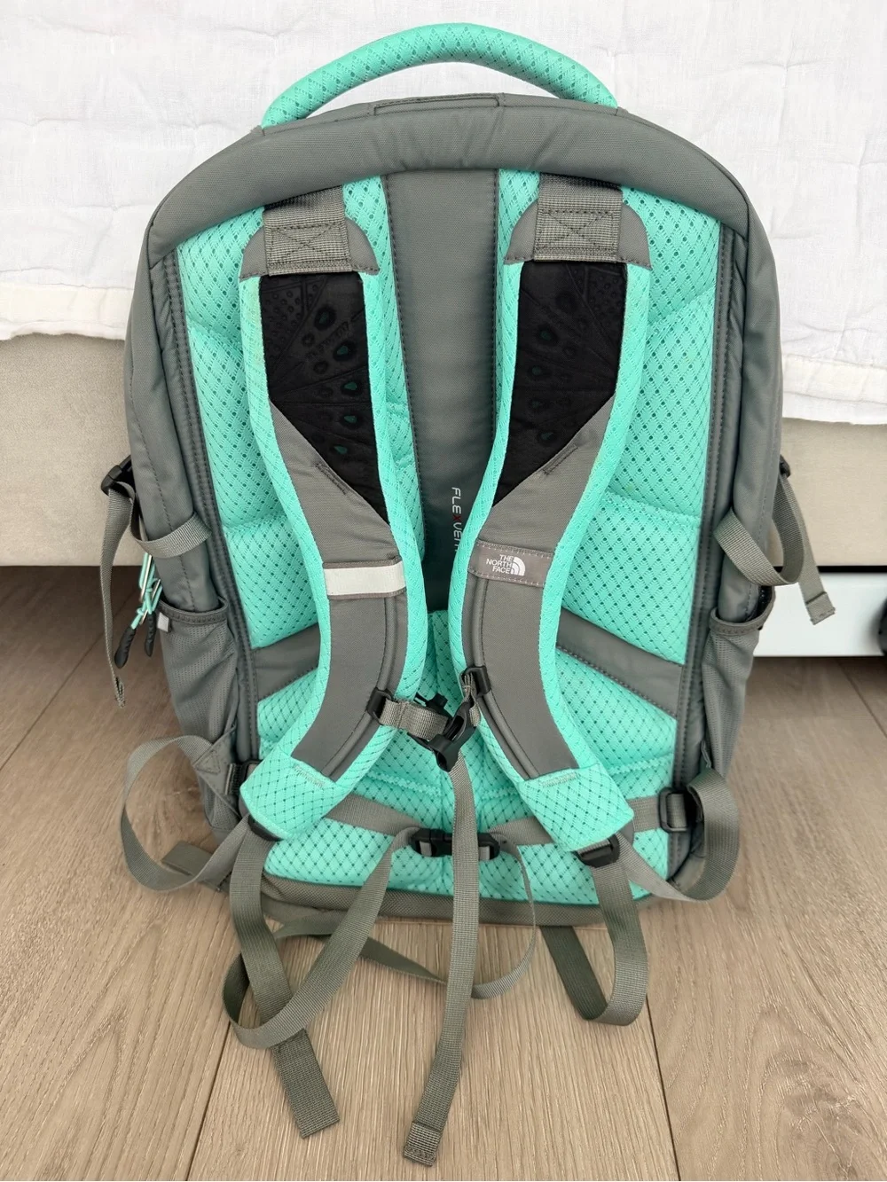 NWOT. The North Face Women's Gray Backpack with Mint Accents